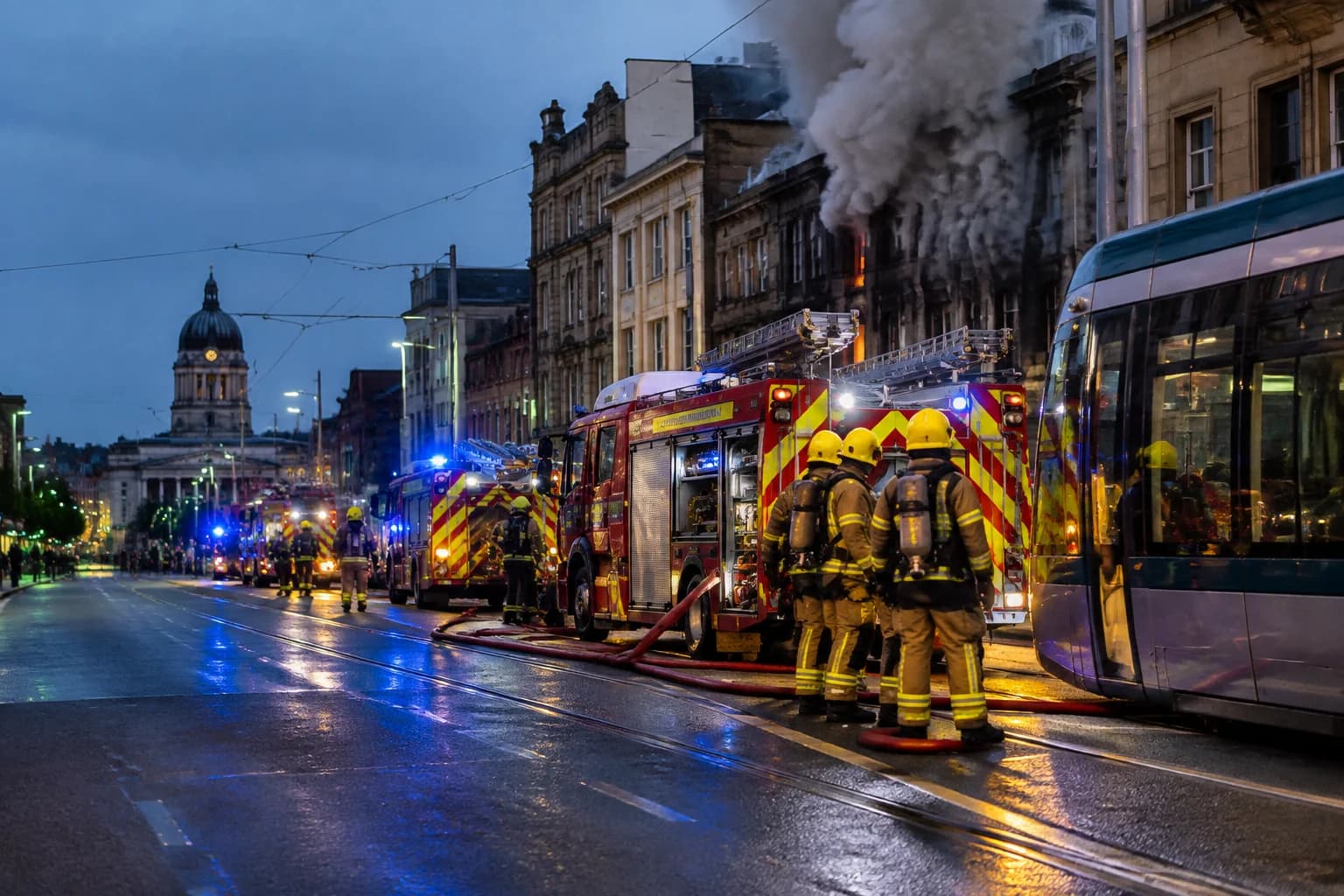 Daily Agent photo for: Nottingham city-centre fire closes roads and halts trams